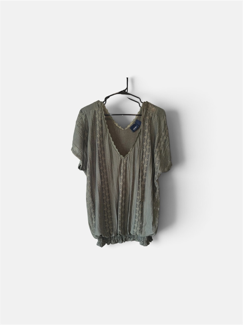 Daytrip Olive Green Lace-Trim V-Neck Blouse